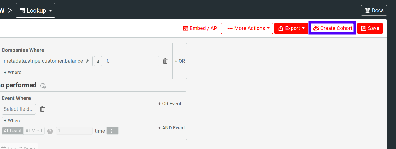 Creating a cohort after applying filters in Companies screen