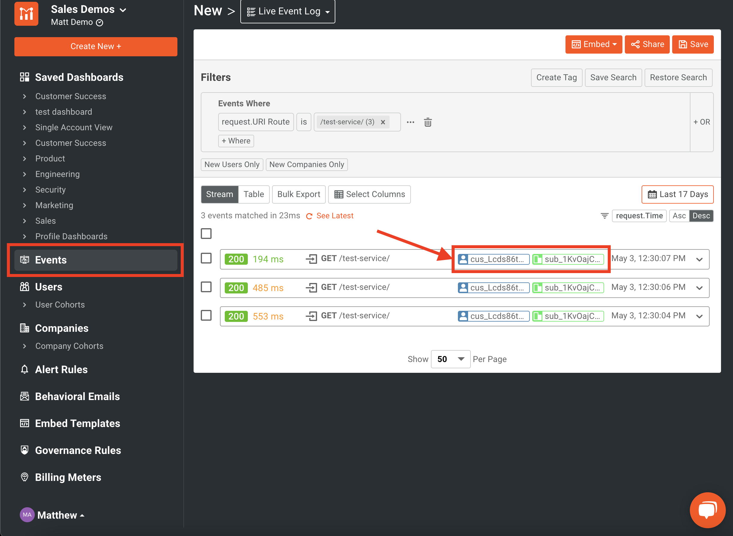 Moesif Events Customer and Company Detail