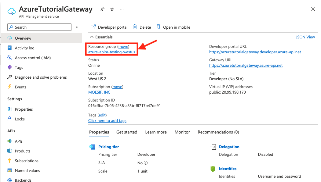 Azure resource group string