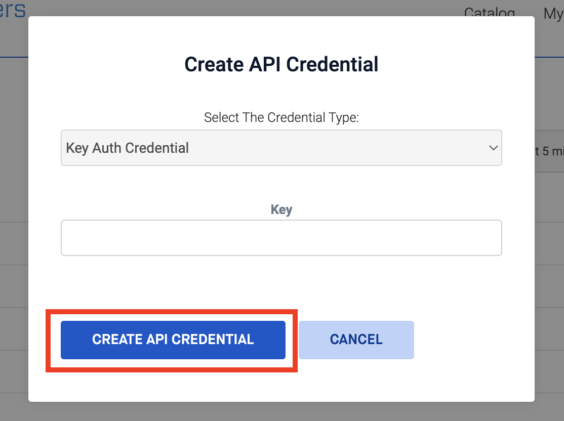 create api credential modal in Kong