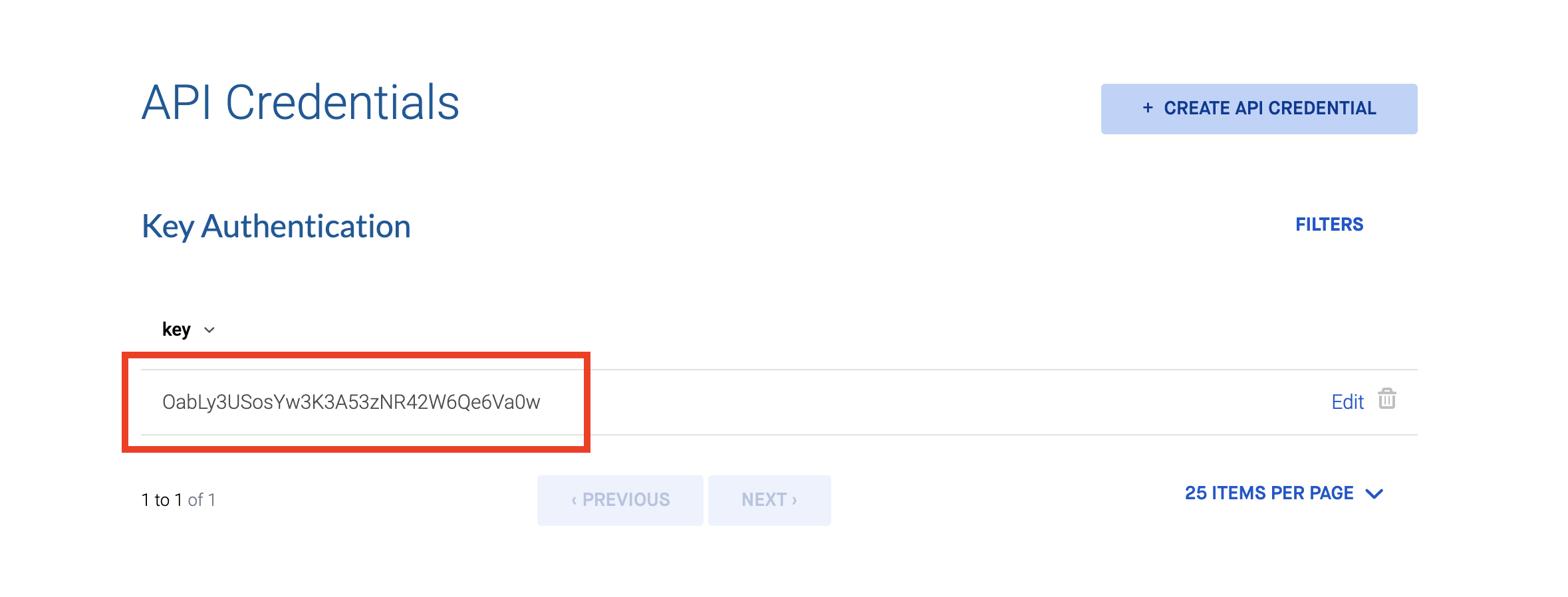 newly created Kong API key