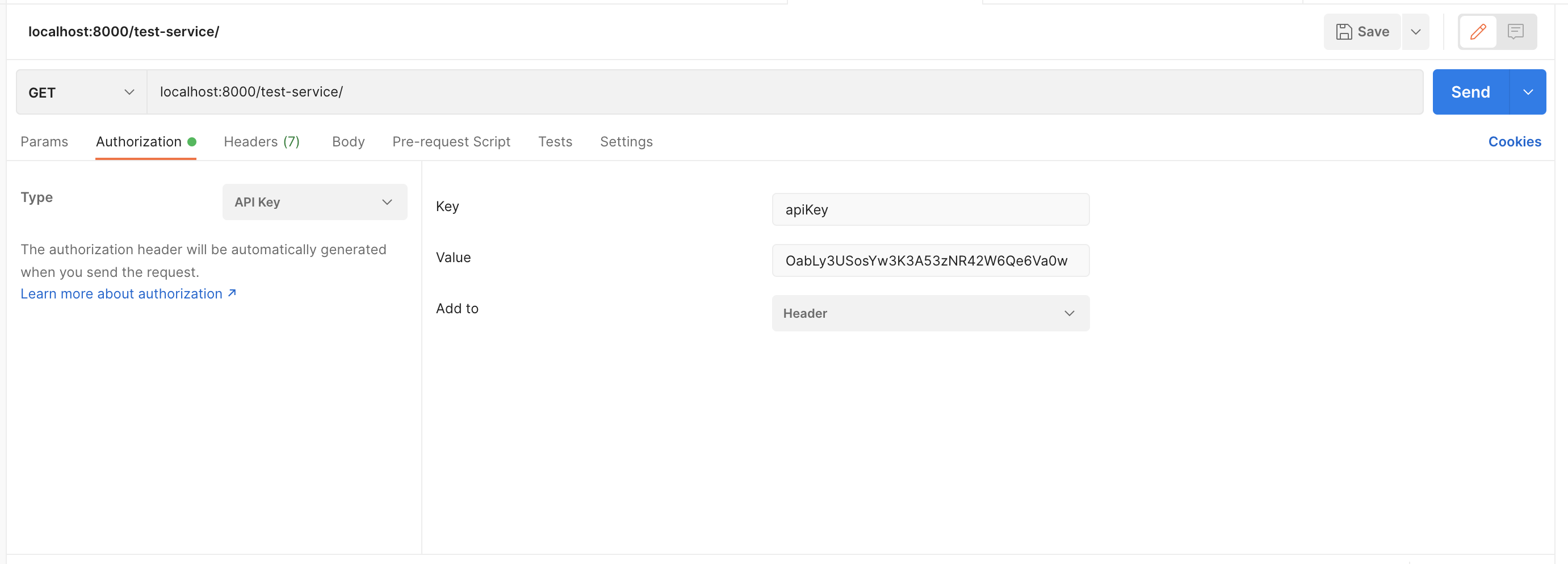 Postman request with Kong API key