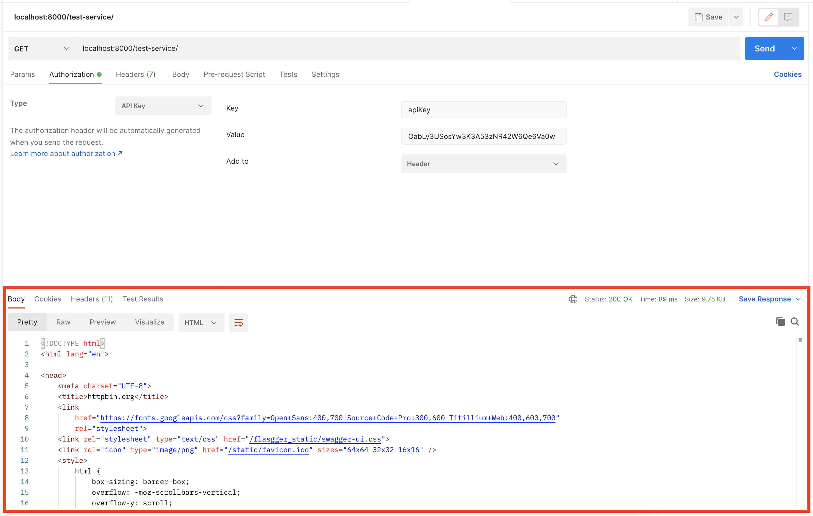 returned response from API endpoint